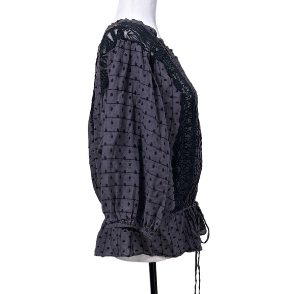 REBECCA Taylor Lace Swiss Dot Dolman Drawstring Blouse - Picture 2 of 11